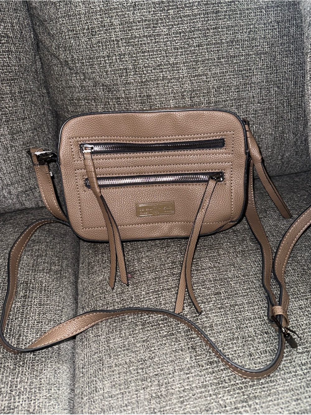 Women's Taupe Crossbody Bag with Front Zippers